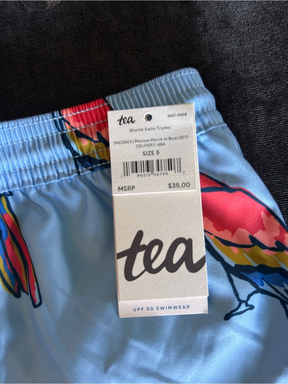 Tea Collection macaw march in blue Shorties swim shorts NWT